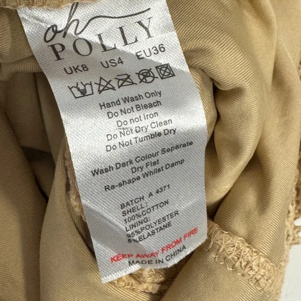 Oh Polly Pearl Embellished Fishnet Mini Dress Tan Halter Bodycon US 4 Beach - Image 8