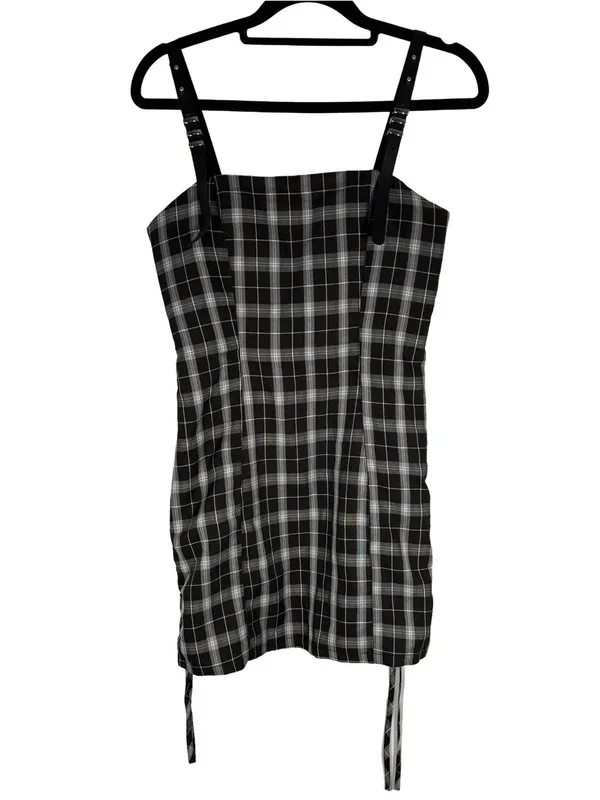 Punk Rave Plaid Corset Mini Dress Lace Up Back Buckle Straps Goth - Image 3