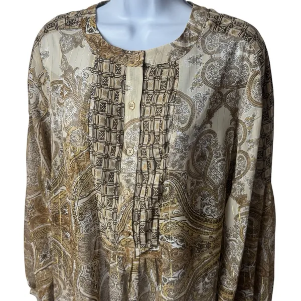 Lane Bryant Brown Paisley‎ Tinsel Sheer Tunic Bohemian Peasant Career 18/20 - Image 3