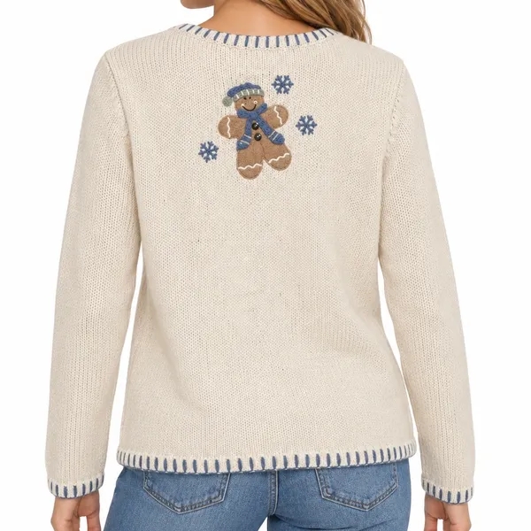 Croft & Barrow Gingerbread Christmas Cardigan Sweater Women’s S Cream 24” Length - Image 2