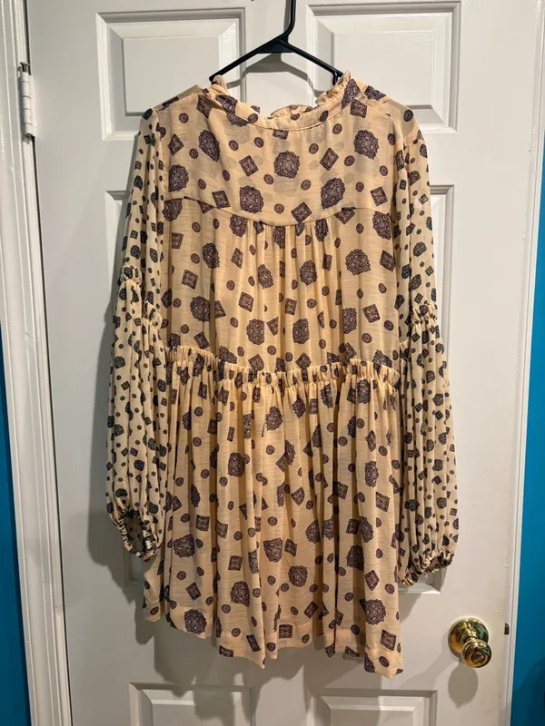 Free People Turn Turn Balloon Sleeve Mini Swing Dress beige sz M boho - Image 5
