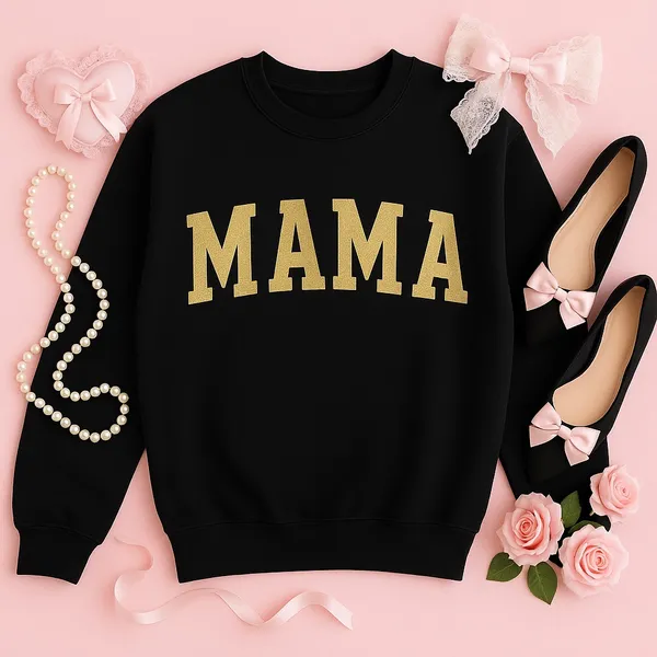 Black MAMA Gold Glitter Crewneck Sweatshirt NWT Large - Image 2