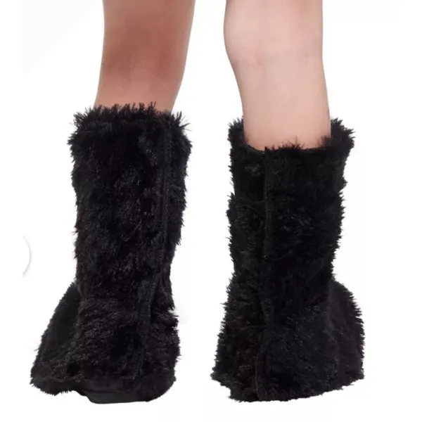 Black Shaggy Faux Fur Boot Covers Rave Festival Monster Leg Warmers Tinsel m/l‎ - Image 3
