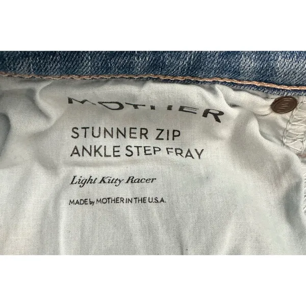 Mother Stunner Zip Ankle Step Fray Jeans Light Kitty‎ Racer Side Stripe Size 26 - Image 5