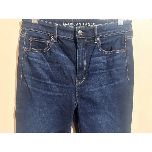 American Eagle Flare Jeans Womens 8 Long Blue Excellent Super Hi-Rise Stretch - Image 9