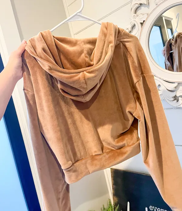 Brown Velour Zip Up Hoodie - Image 2