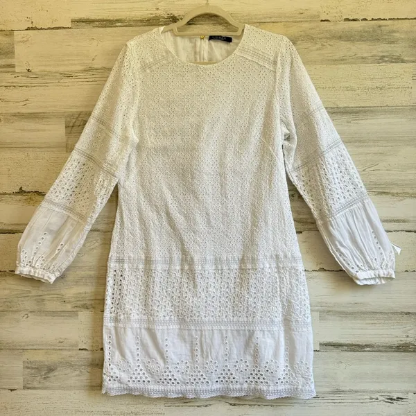 Lauren Ralph Lauren White Cotton Voile Floral Eyelet Long Sleeve Dress‎ Boho - Image 3