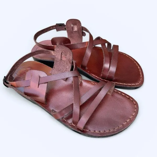 Jerusalem Camel Brown Leather Strappy Jesus Sandals Women’s Size 41 Comfy Boho - Image 4