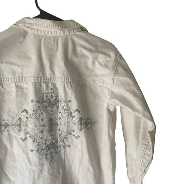 American Eagle S White Cotton Denim Western Embroidered Jacket Coastal Cowgirl‎ - Image 2