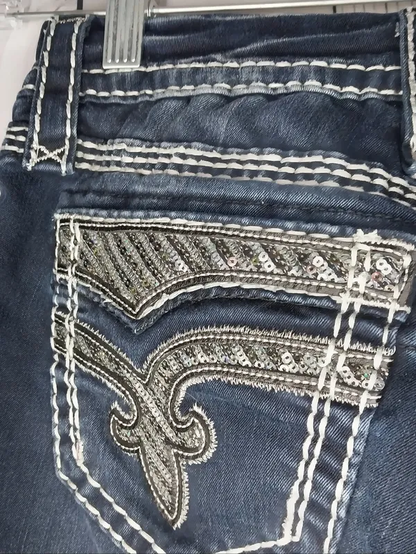 Rock Revival Vivian Fleur-De-Lis Dark Blue Embellished Y2K Skinny Bling Jeans - Image 10