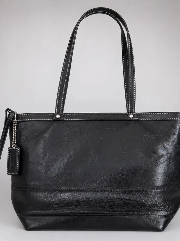 Coach East West Gallery Embossed Patent Leather Medium Tote Black Bag Authentic - Image 2