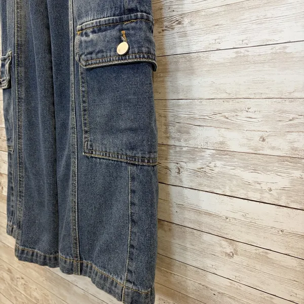 Cider Womens XS Jeans High Waist Cargo Carpenter Utility Wide Leg Y2K Med. Wash‎ - Image 4