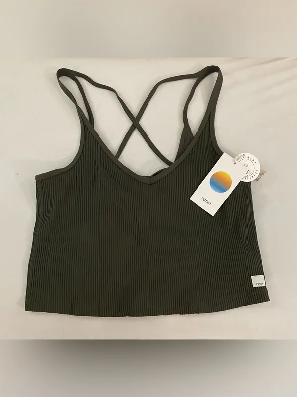 Vuori NWT Rib Crop Tank Top Back Strappy Top Oregano Green Size M - Image 3