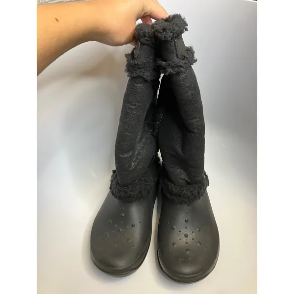 Crocs Winter Boots Women Size 9 Black Good Faux Fur Lined Tall Mid-Calf Boots - Image 2