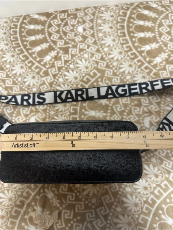 Karl Lagerfeld Black Crossbody Bag with Black-and-White PARIS Strap - Image 7