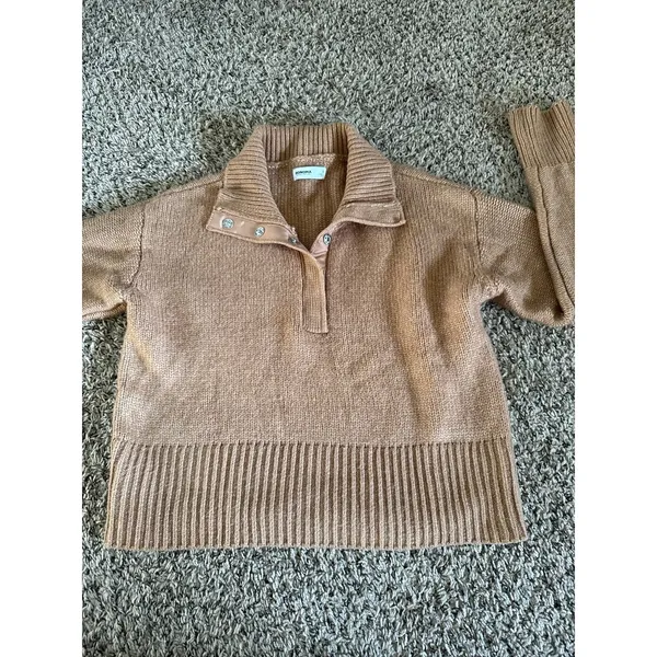 Sonoma Women's Tan Quarter Snap‎ Cropped Knit Sweater Size Small - Image 2