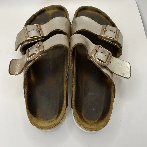 Birkenstock Arizona Sandals Women's Size 37 US‎ 6 Gold Double Strap - Image 4