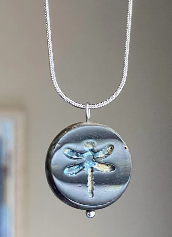 Handmade boho fairy dragonfly quality Czech glass bead & stainless steel necklace🍃 - Image 4