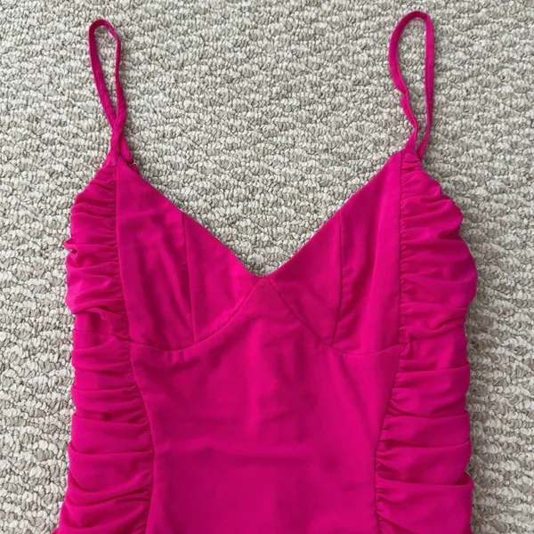 American Threads Hot Pink Ruched Mini Dress - Image 2