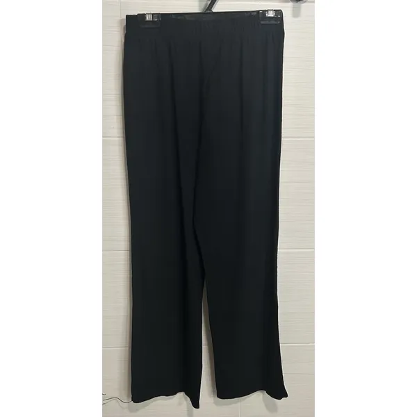 Black Linen Blend Pull On Elastic Waist Wide Leg Pant M, Shein Classic EzWear - Image 2