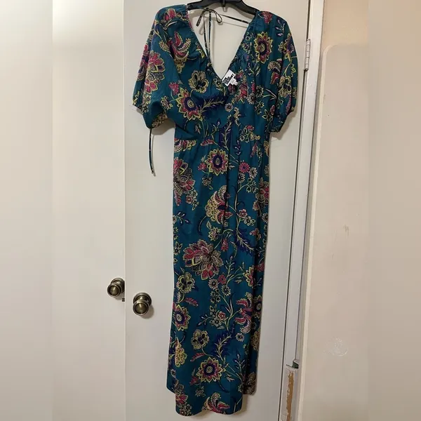 NWT The Good Journey Puff Sleeve Floral Cotton Maxi Dress Green 2 - Image 4