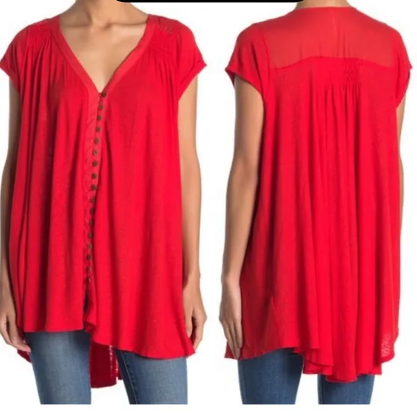 Free People Highland V-Neck Linen Blend Short Sleeve Tunic - Image 16