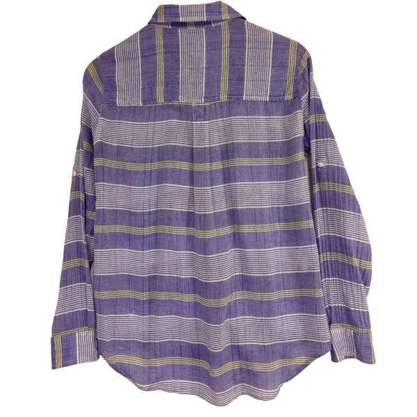 American Eagle‎ Outfitters Womens Vtg Boyfriend Striped Top Sz M Roll-Tab Sleeve - Image 3