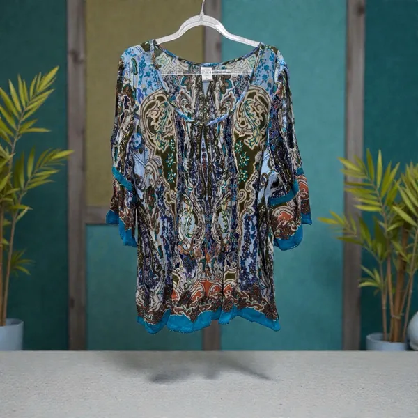 BILA Multicolor Women's Tunic Top Blue Size L - Image 3
