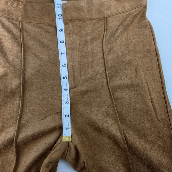 Flying Tomato NWT Faux Suede Flare Pants Biscotti Brown Pintuck Wide Leg Small - Image 7