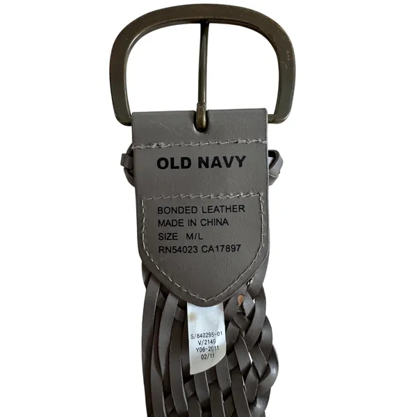 ‘11 Old Navy Dark Gray Bonded Leather Wide Woven Belt Size M/L - Image 8