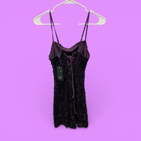 Cute NWT purple sequin stretchy corset back mini dress sexy club prom coquette - Image 3