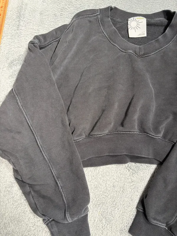 Aerie offline Cropped Crewneck Sweatshirt charcoal small - Image 3