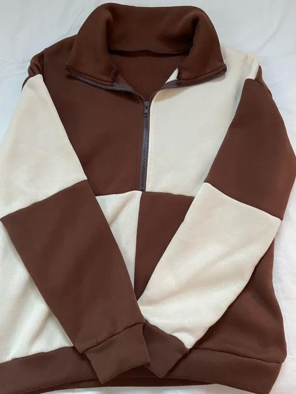 SheIn EZwear Colorblock Half Zip Drop Shoulder Sweatshirt - Image 2