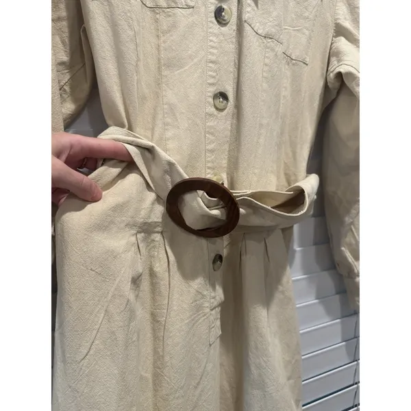 NEW‎ Free People Aubrey Belted Long Sleeve Utility Shirtdress in Cream Khaki XS - Image 5
