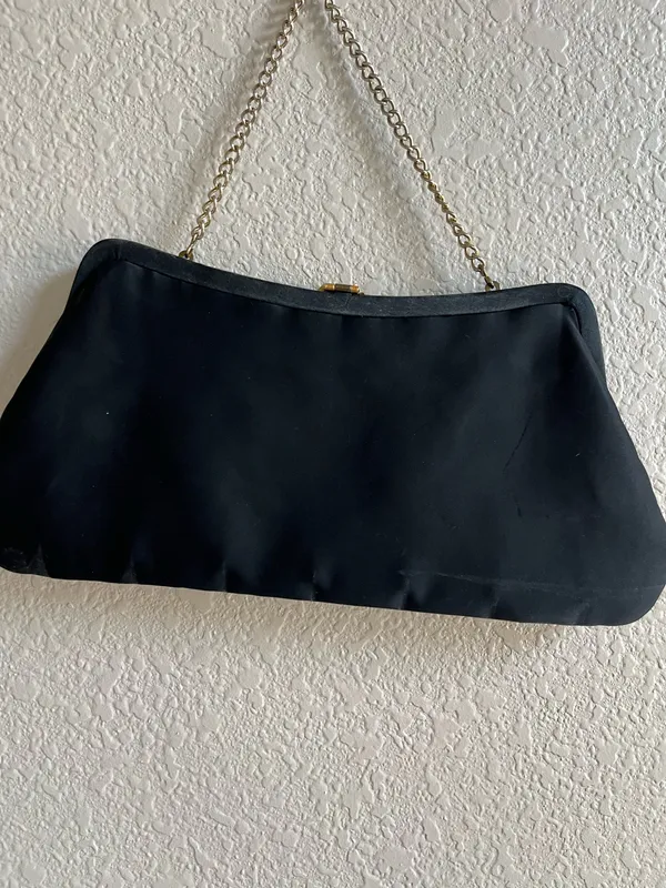 Vintage satin evening bag black - Image 3
