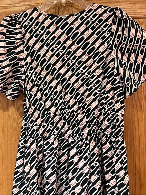 Anthropologie Somerset Cotton Smocked Waist Mini Dress Navy Link Pattern Large - Image 13