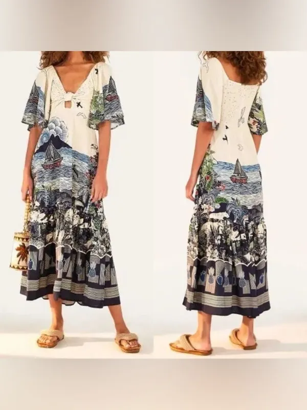 NWT Farm Rio Tropical Tiles Midi Dress Size Large - Image 6