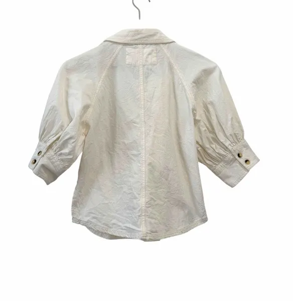 Free People White Puff Sleeve Button Front Cotton Blouse Top Size X-Small - Image 8