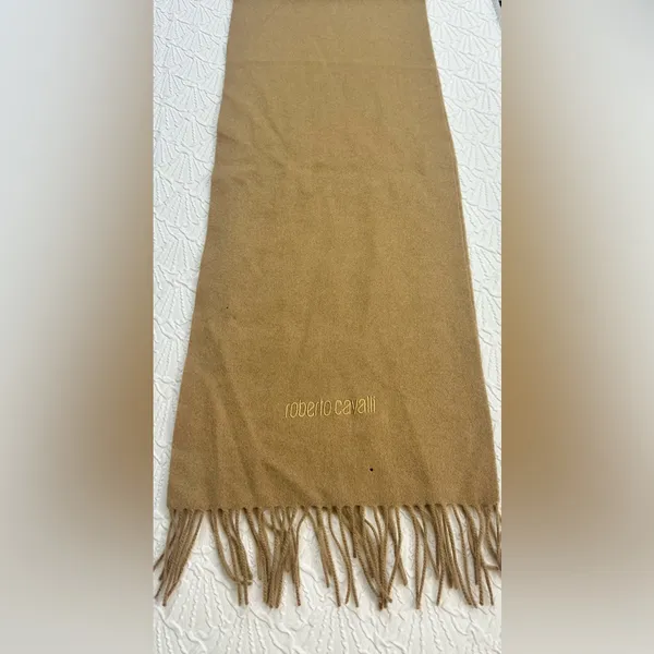 Roberto Cavalli Tan Scarf Luxurious Fringe Wrap - Image 2