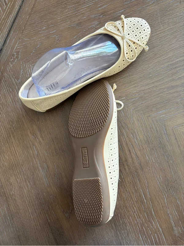 Cliffs by WHITE MOUNTAIN Cream Perforated Bow Ballet Flats - Image 2