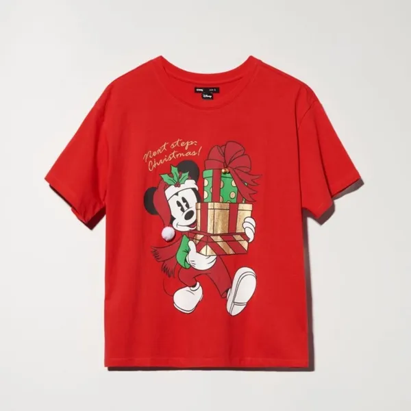 Disney Mickey Mouse Christmas Women's T-shirt Tee Red Xmas Gifts Medium NWT - Image 4