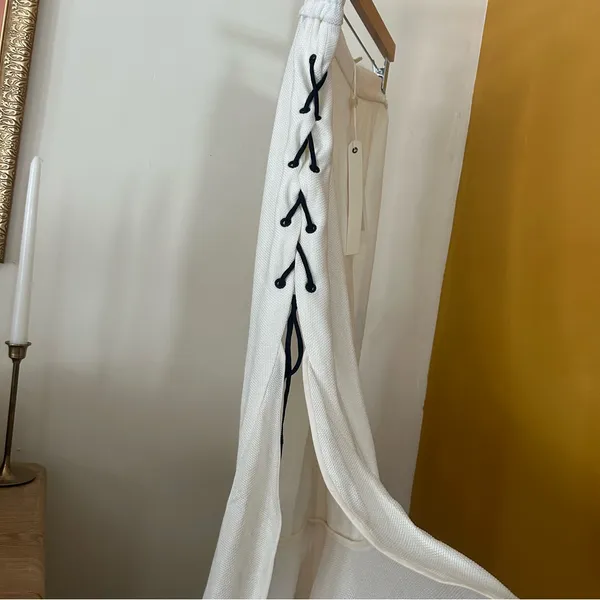 Jonathan‎ Simkhai Ruffle Jersey Pants Lace Up Coverup Resort Ivory NWT Size L - Image 4
