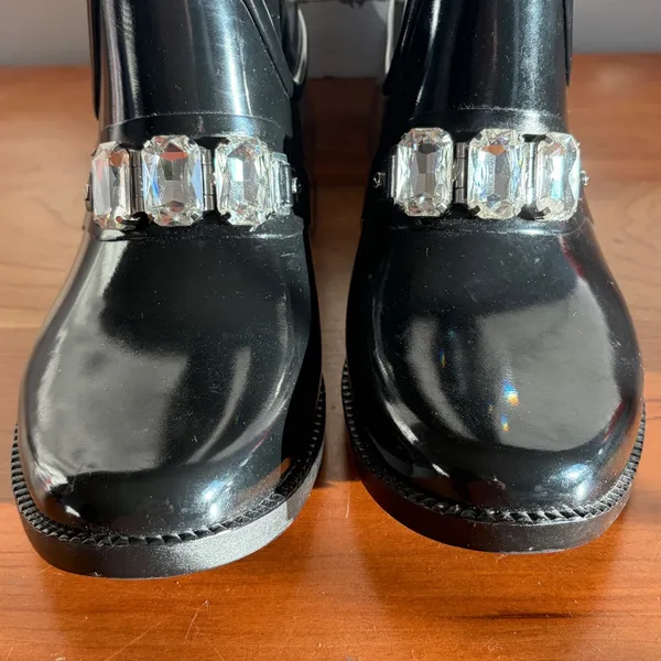 Michael Kors Leslie Black Rubber Crystal Embellished Mid Calf Rain Boots Size 6‎ - Image 4