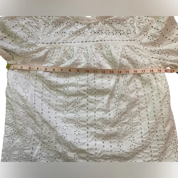 J. Crew White Eyelet Cotton Long Sleeve Tie Back Blouse - Image 4