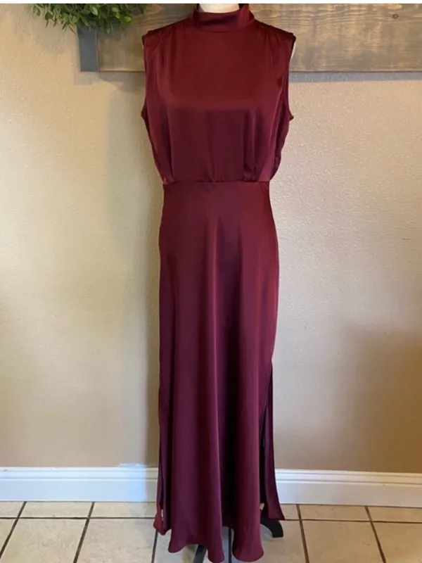 Lulus Classic Elegance Plum Chiffon Sleeveless Mock Neck Maxi Dress – Size M - Image 7
