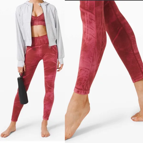 Lululemon Ebb To Street High Rise Tights Leggings: Stone Wash Chianti Red Pink - Image 4