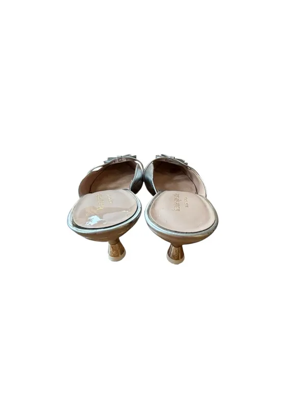 Kate Spade New York Silver Metallic Pointed Toe Kitten Mules 7.5 W/Bow Detail - Image 5