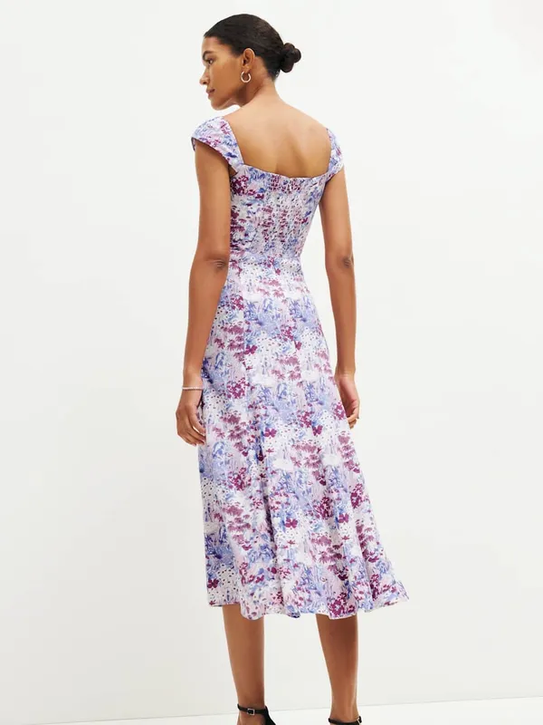 Reformation Bryson Dress Midi Length in Morning Dew Purple Floral Size 4 Viscose - Image 2