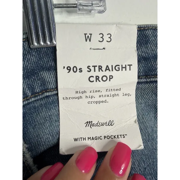 Madewell The '90s Straight Crop Jean Concho Wash‎ Size 33 Minimalist Casual - Image 8
