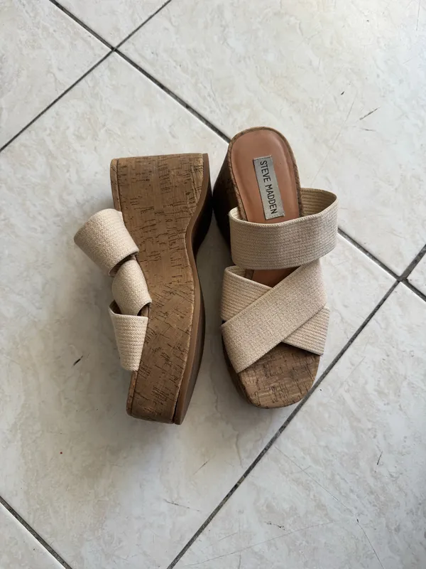 Steve Madden cream cork stretch platform sandals  - Image 2